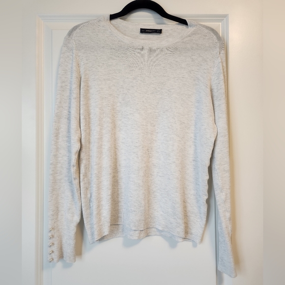 Zara Knit Pearl Sleeve Sweater - Picture 1 of 8
